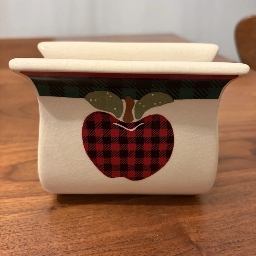 Apple salt & pepper shakers Napkin Holder plaid Country Cottage Core Applejack